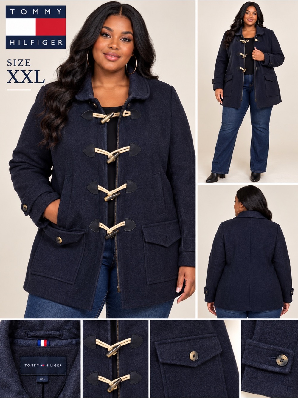 Tommy Hilfiger Women's Navy Toggle Pea Coat